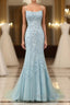 Mermaid Blue Prom Dresses Long Backless Prom Dresses