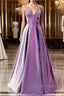 A-Line Long Prom Dress Spaghetti Straps Lilac Evening Dress
