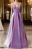 A Line Prom Dresses Long Spaghetti Straps Lilac Prom Dresses