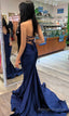 Charming Navy Mermaid Prom Dress,Backless Prom Gowns