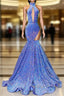 High Neck Sleeveless Illusion Sequined Trumpet Party Prom Evening Dress For Black Women