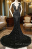 Black Mermaid Prom Dresses with Beaeded and Feathers