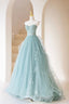 Cute Tulle Strapless Long Prom Dress, A Line Lace Formal Prom Dress