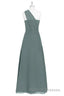 Dark Sage Green Chiffon One Shoulder Long Bridesmaid Dresses