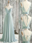 A Line Spaghetti Strap Chiffon and Lace Long Prom Dress