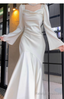 Elegant Mermaid Prom Dress Satin White Long Prom Dress