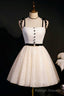 Beige Straps Backless A Line Short Homecoming Dress