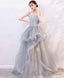 Gray Tulle Lace Long Prom Dress Gray Tulle Lace Prom Dress 2