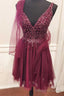 A Line Burgundy Beaded Tie-Back Homecoming Dress