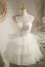 Multi-Tiered White Straps A Line Short Prom Dress