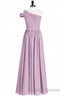 Dusty Purple Chiffon One Shoulder A Line Long Bridesmaid Dresses
