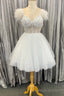 White Sweetheart Feathers Appliques Tulle Homecoming Dress