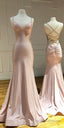 Mermaid Trumpet Prom Dress, Pink Satin Criss Cross Long Prom Gown 2891