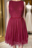 A Line Scoop Neck Tulle Lace Mini Bridesmaid Dresses with Sash