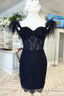 Black Lace Feather Sweetheart Short Prom Dress