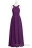 Magenta Chiffon Halter Cutout Back Long Bridesmaid Dresses