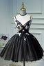 A Line Flower Black Lace-Up Short Homecoming Dress