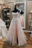Pink Tulle Lace Long Formal Dresses, A Line Prom Prom Dresses