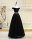 Black Tulle Sequin Long Prom Dress, Black Tulle Evening Dress