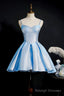 Simple Satin Short Prom Dress, A Line Blue Prom Dress