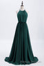 Hunter Green Halter Chiffon A Line Long Bridesmaid Dresses