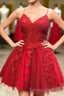 Strappy Lace Appliqued Red Short Homecoming Dresses