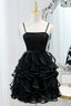 Black Sequins Spaghetti Straps Tulle Short Homecoming Dresses