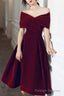Beautiful Wine Red Velvet Tea Length Prom Dress, Bridesmaid Dress