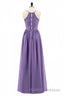 Purple Spaghetti Straps A-Line Long Bridesmaid Dress