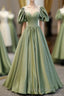 Simple Green Satin Long Prom Dress, Green Evening Dress