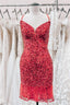 Red Lace-Up Sequins Sheath V Neck Homecoming Dress with Tassels