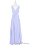 Lavender Chiffon V Neck Backless Long Bridesmaid Dresses