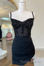 Black Straps Beaded Sheath Satin Homecoming Dresses