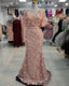 3D Lace Flowers Mermaid V Neck Puffy Sleeves Dress