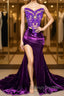 Purple Sleeveless Mermaid Prom Dress with Split Appliques