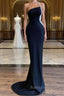 Black One Shoulder Pearl Beadings Mermaid Long Evening Dress
