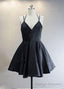 Princess/A Line V Neck Short Black Satin Homecoming/Prom Dresses