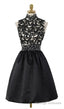 A Line High Neck Open Back Above-Knee Black Homecoming Dress 2026 with Lace Sequins