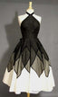 A Line Halter Black Satin Short Homecoming Dresses