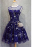 A Line Scoop Royal Blue Tulle Short Homecoming Dress 2026 with Appliques