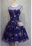 A-Line Scoop Royal Blue Tulle Short Homecoming Dress 2025 with Appliques