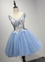 A Line Crew Neck Blue Appliques Homecoming Dress 2026
