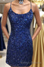 Lace-Up Navy Blue Tight Mini Prom Dresses