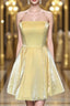 Strapless Lace-Up Yellow Satin Homecoming Dress
