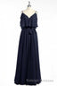 Black Chiffon V-Neck Ruffled A-Line Long Bridesmaid Dress