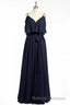 Black Chiffon V Neck Ruffled A Line Long Bridesmaid Dresses