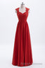 Elegant Red Chiffon Pleated A Line Long Bridesmaid Dresses