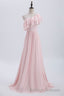 Ruffles Pink One Shoulder Chiffon A-line Long Bridesmaid Dress