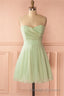 Sage Green Chiffon Strapless A Line Short Dresses