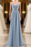Dusty Blue Chiffon Cutout Back A Line Long Bridesmaid Dresses